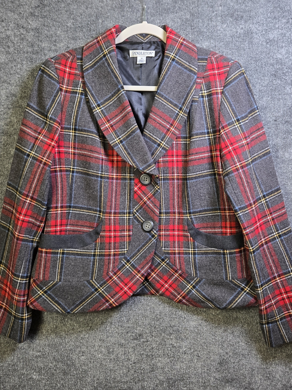 Pendleton Blazer Womens 14 Red Gray Plaid Wool Academia Old Money
